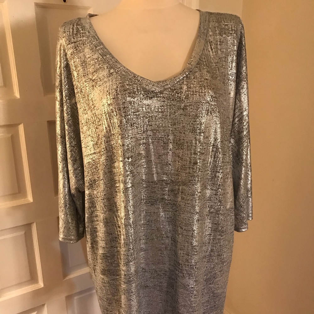 NWOT shimmering silver v-neck tee shirt.